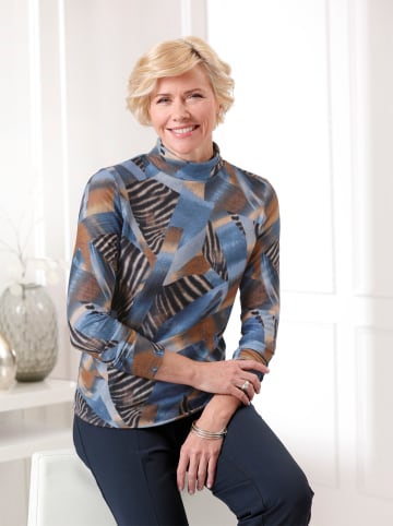 WITT WEIDEN Winter-Shirt in cognac-bleu-bedruckt