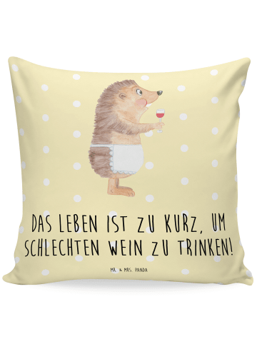 Mr. & Mrs. Panda Kissen für Sofa Igel Wein mit Spruch in Gelb Pastell