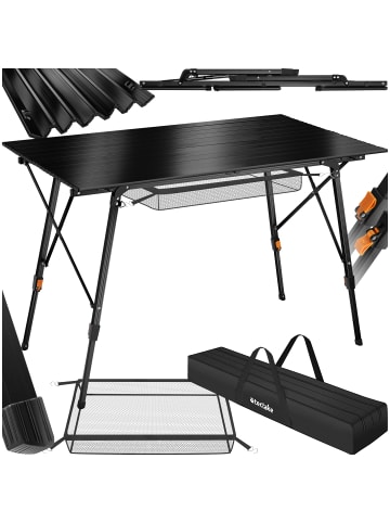 tectake Aluminium Campingtisch Bastian 120 x 70,5 x 58 – 79 cm, schwarz