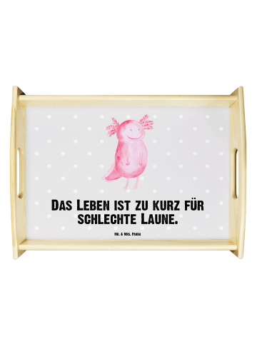 Mr. & Mrs. Panda Serviertablett Axolotl Glücklich mit Spruch in Grau Pastell