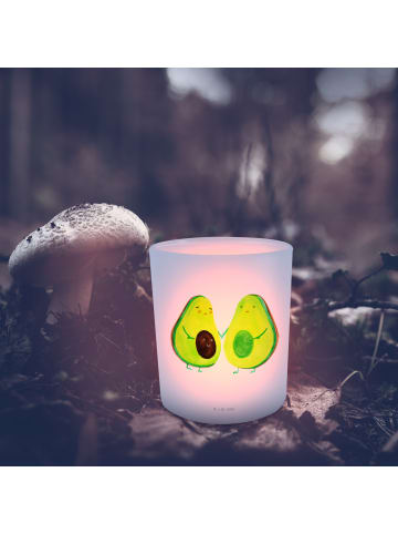 Mr. & Mrs. Panda Glas Windlicht Avocado Pärchen ohne Spruch in Transparent