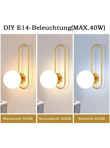 ZMH Wandleuchte in gold 1-flammige E14 Glaskugel Design modern oval Flurlampe
