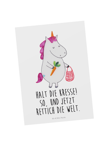 Mr. & Mrs. Panda Postkarte Einhorn Gemüse mit Spruch in Weiß