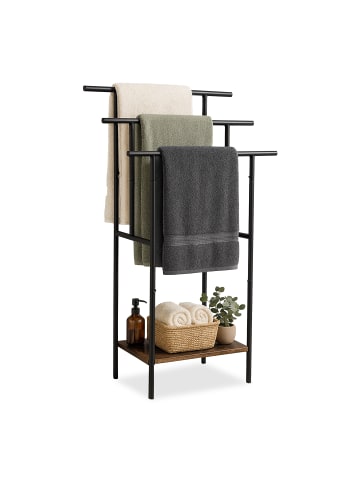 relaxdays Handtuchständer in Braun/ Schwarz - (B)68 x (H)100 x (T)30 cm