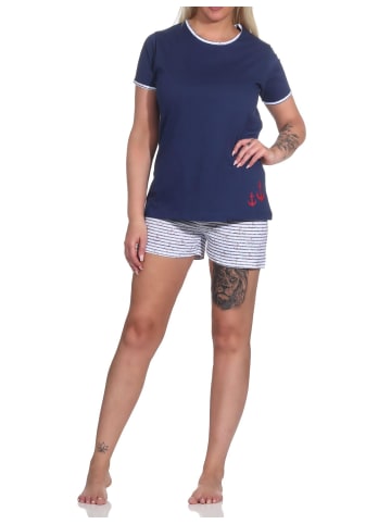 NORMANN Shorty Pyjama kurzarm Schlafanzug Streifen - 74343 in marine