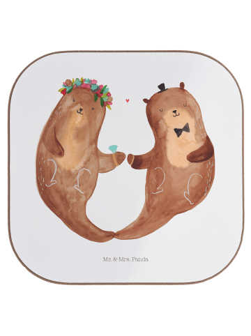 Mr. & Mrs. Panda Untersetzer Glas Hochzeit Otter ohne Spruch in Weiß