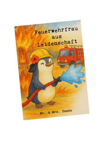 Mr. & Mrs. Panda Ansichtskarte Feuerwehrfrau Leidenschaft Design... in Weiß