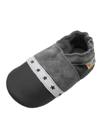 Yalion Leder-Krabbelschuhe in Schwarz-Grau