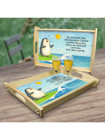 Mr. & Mrs. Panda Servierbrett Pinguin Surfer Design mit Spruch in Weiß