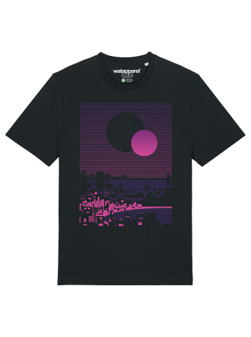 wat? Apparel T-Shirt Sun and Moon Skyline in Schwarz