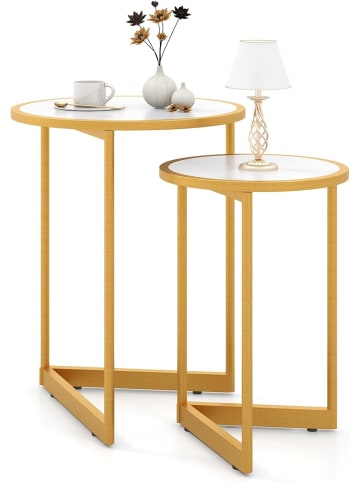 COSTWAY 2er Set Couchtisch in Weiß