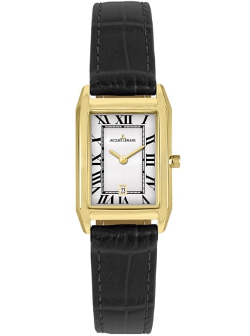 Jacques Lemans Damen-Uhr Quarz Rechteckig Schwarz/Goldfarben