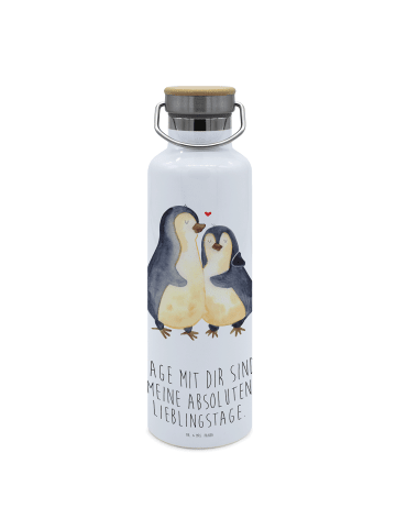 Mr. & Mrs. Panda Trinkflasche Pinguin umarmen mit Spruch in Weiß