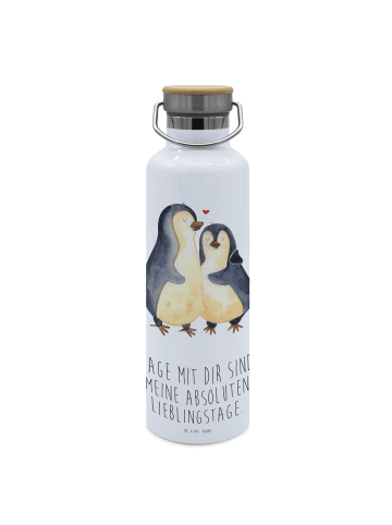 Mr. & Mrs. Panda Wasserflasche Pinguin umarmen mit Spruch in Weiß