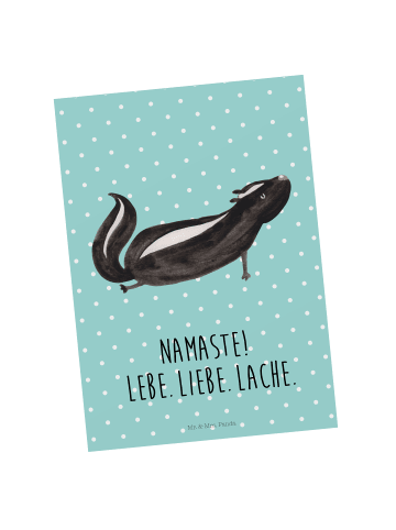 Mr. & Mrs. Panda Grußkarte Stinktier Yoga mit Spruch in Türkis Pastell