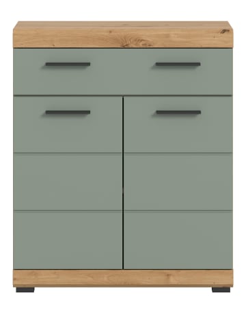 Inn.Furn Badkommode Salbei grün, Eiche Artisan 74 x 88 cm, Badschrank mit Vollauszug
