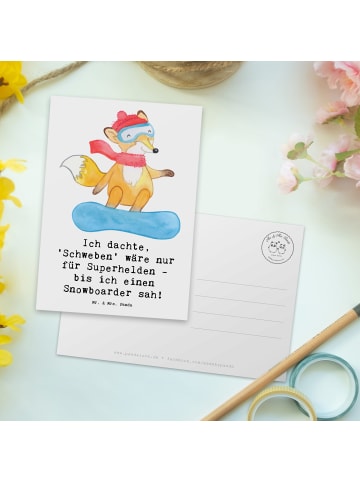 Mr. & Mrs. Panda Postkarte Snowboarden Zauber mit Spruch in Weiß