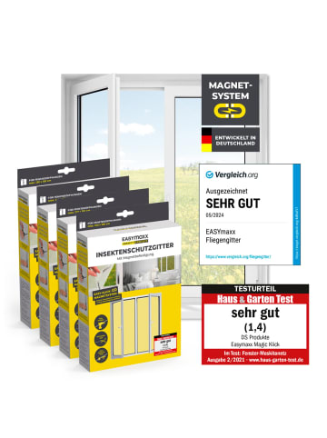 EASYmaxx Moskitonetz 4er-Set 150x130cm weiß 12 Magnetbefestigung für Fenster Transparent