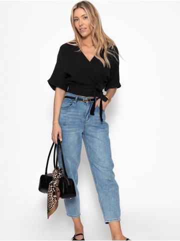 SASSYCLASSY Musselin Bluse zum Wickeln in schwarz
