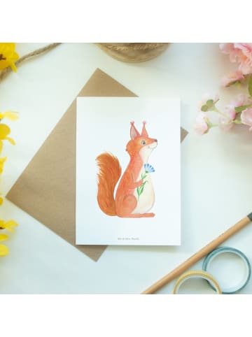 Mr. & Mrs. Panda Beileidskarte Eichhörnchen Blume ohne Spruch in Weiß