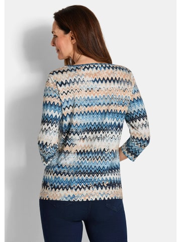 GOLDNER Blusenshirt Halbarm-Viskosebluse, Zickzack-Design in blau / gemustert