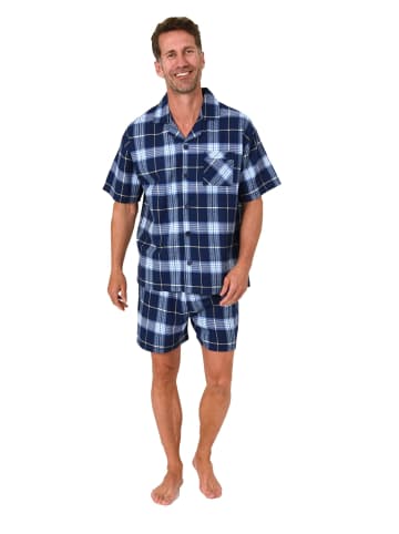 NORMANN Kurzarm Flanell Schlafanzug Shorty Pyjama kariert - 88118 in marine