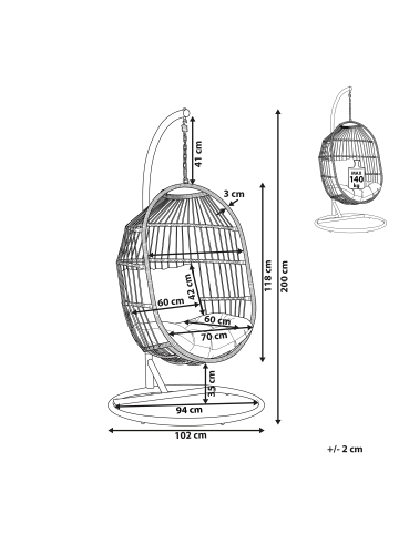 Beliani Hängesessel ALBA in Braun/Weiß - (W) 102 x (H) 200 x (L) 102 cm