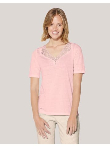 MADELEINE Kurzarm Leinen-Shirt mit Spitzenbesatz in puderrosé
