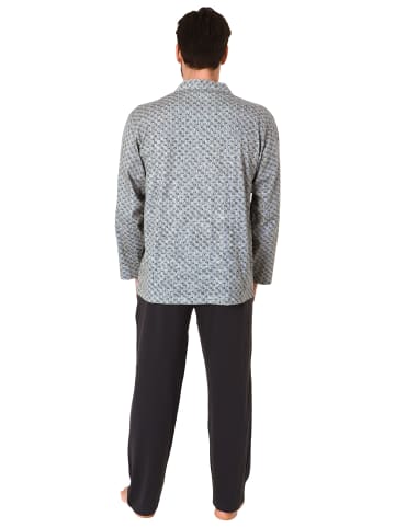 NORMANN Langarm Schlafanzug Pyjama zum durchknöpfen in anthrazit
