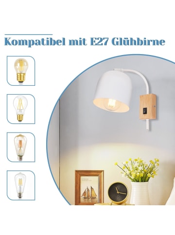 ZMH Wandleuchte in weiß 1-flammige E27 mit Schlater schwenkbar Metall
