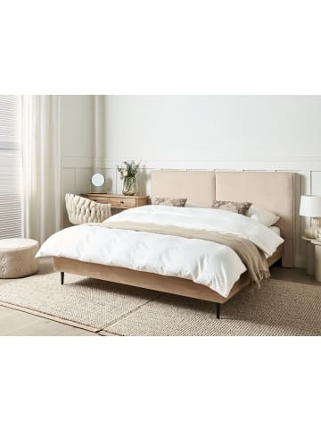 Beliani Doppelbett IZERNORE in Beige/Heller Holzfarbton/Schwarz