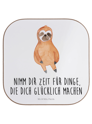Mr. & Mrs. Panda Tischuntersetzer Faultier Zufrieden mit Spruch in Weiß