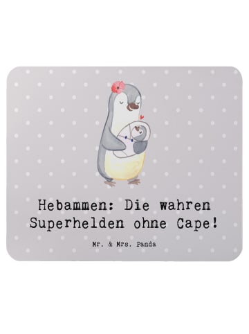 Mr. & Mrs. Panda Mousepad Hebamme Superheld mit Spruch in Grau Pastell