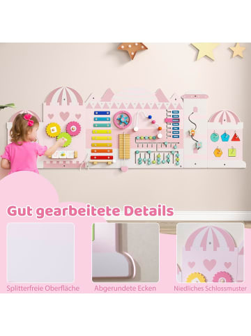 COSTWAY Montessori Motorikbrett 11-in-1 Busy Board ab 1 Jahr in Rosa