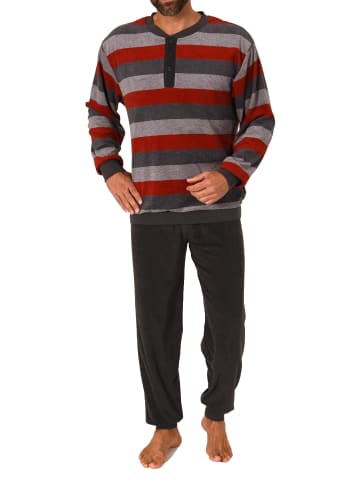 NORMANN Frottee Schlafanzug Bündchen Blockstreifen - 81355 in rot