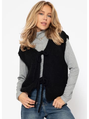 SASSYCLASSY Strickweste mit Bindenbänder in Schwarz