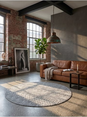 KADIMA DESIGN Flachgewebe-Teppich Ethno Streifen Boho Pflegeleicht in Silber