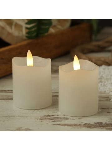 MARELIDA 2er Set LED Kerzenset Mini Echtwachs flackernd mit Batterien H:7,5cm in weiß
