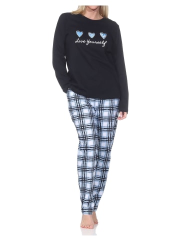 NORMANN Schlafanzug langarm Pyjama karierter Hose Jersey Übergrößen in dunkelgrau