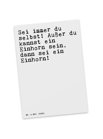 Mr. & Mrs. Panda Postkarte Sei immer du selbst!... mit Spruch in Weiß