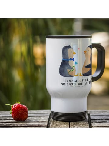 Mr. & Mrs. Panda Kaffeebecher Pinguin Pärchen mit Spruch in Weiß