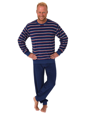 NORMANN Frottee Pyjama langarm Schlafanzug Bündchen Streifen - 49574 in marine
