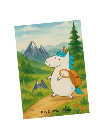 Mr. & Mrs. Panda Postkarte Einhorn Bergsteiger Design ohne Spruch in Weiß
