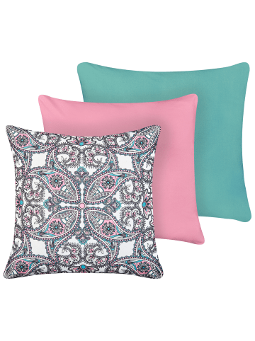Beliani 3er-Set Gartenkissen TIDE in Bunt/Rosa/Violett