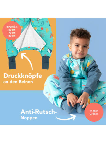 Schlummersack Schlafsack mit Füßen, umklappbaren Bündchen und Ärmeln, 1.0 TOG in Hellblau