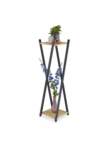 relaxdays Blumenständer in Schwarz/ Hellbraun - (B)29 x (H)99 x (T)29 cm