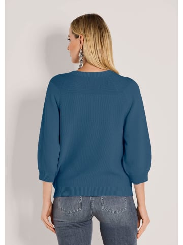 MADELEINE Zeitloser Baumwollpullover mit Perlfang-Muster in tintenblau