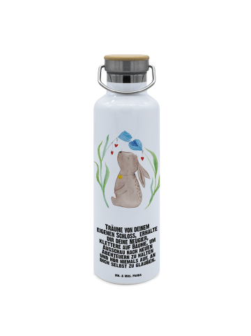 Mr. & Mrs. Panda Trinkflasche Hase Blume mit Spruch in Weiß