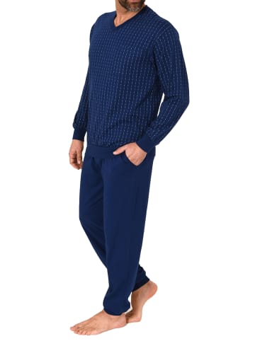 NORMANN Schlafanzug langarm Pyjama BündchenStreifen - 78034 in marine