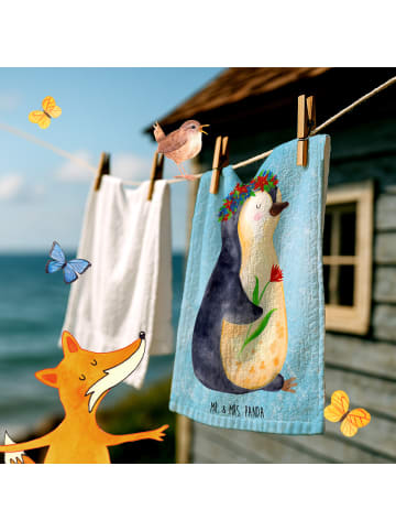 Mr. & Mrs. Panda handtuch gäste wc Pinguin Blumen ohne Spruch in Eisblau